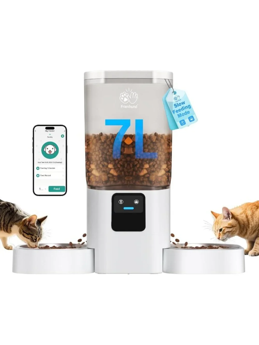Automatic Cat & Dog Feeder for 2 Pets, WiFi Control, Slow Feed, Easy Clean, 29